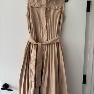 Elie Tahari Tan Pleated Dress